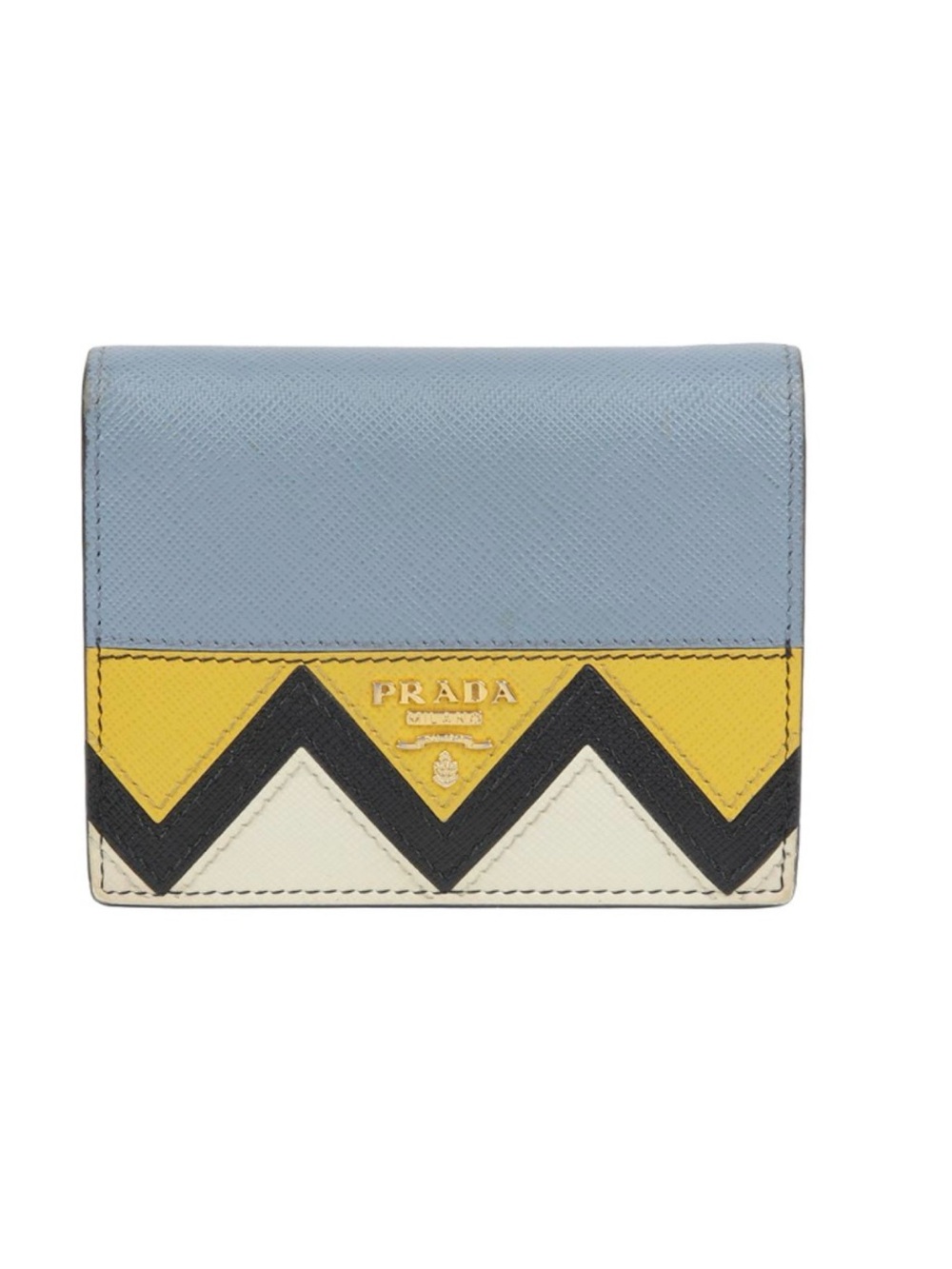 Prada Saffiano Chevron Compact Wallet in Blue/Yellow/White